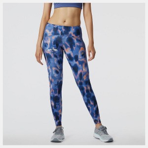 Pantalon New Balance Run For Life Printed Impact Run Tight Mujer Azules | EC 2118GL