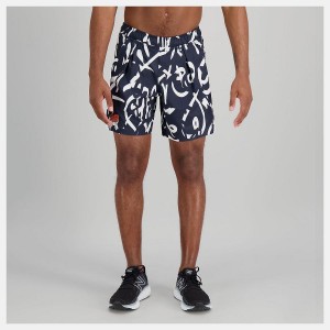 Short New Balance Printed Tournament 7 In Hombre Negras Blancas | EC 1445KI