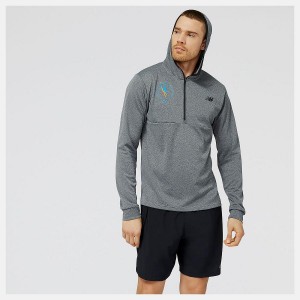 Sudadera con Capucha New Balance NYC Marathon Tenacity Hooded Quarter Zip Hombre Gris Oscuro | EC 1334AP