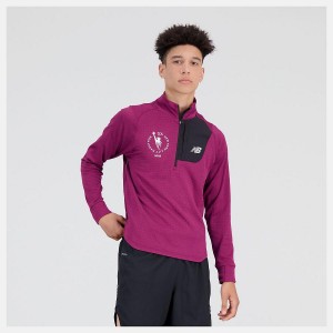 Sudadera con Capucha New Balance NYC Marathon Heat Grid Half Zip Hombre Moradas Claro | EC 1333PQ