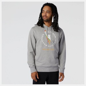Sudadera con Capucha New Balance NYC Marathon Finisher Essentials Stacked Po Hombre Gris | EC 1332OR