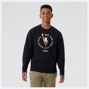Sudadera con Capucha New Balance NYC Marathon Essentials Stacked Logo Crew Hombre Negras | EC 1331IS