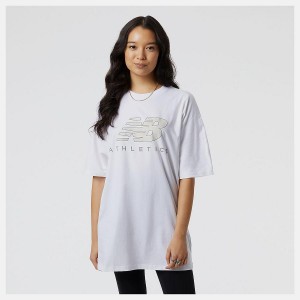 Tops New Balance Athletics Oversized Mujer Blancas | EC 2181MA