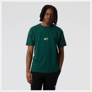 Tops New Balance Essentials Estampadas Sleeve 2 Hombre Verde Oscuro | EC 1503BC