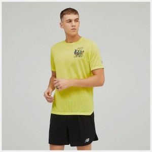 Tops New Balance Estampadas Impact Run Sleeve Hombre Amarillo | EC 1513IS