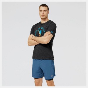 Tops New Balance NYC Marathon Badge Estampadas Hombre Azul Marino | EC 1533WY