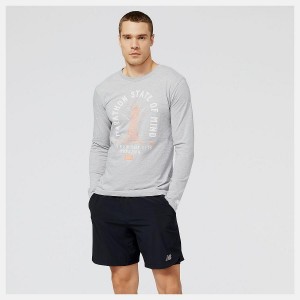 Tops New Balance NYC Marathon Empire Estampadas Long Sleeve Hombre Gris | EC 1536TV