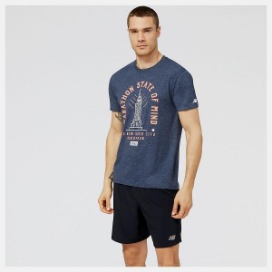 Tops New Balance NYC Marathon Empire Estampadas Hombre Azul Marino | EC 1535RW