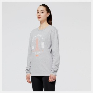 Tops New Balance NYC Marathon Empire Estampadas Long Sleeve Mujer Gris | EC 2203CE