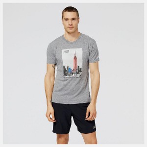 Tops New Balance NYC Marathon Empire Skyline Estampadas Hombre Gris | EC 1537YU