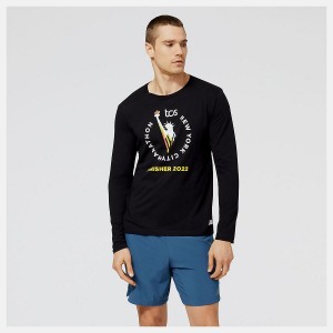 Tops New Balance NYC Marathon Finisher Course Map Estampadas Long Sleeve Hombre Negras | EC 1538UT