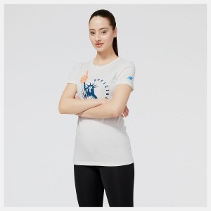 Tops New Balance NYC Marathon Hype Estampadas Mujer Blancas | EC 2213YU
