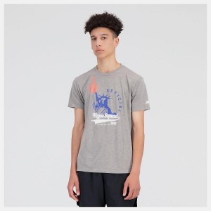 Tops New Balance NYC Marathon Hype Team Estampadas Hombre Gris | EC 1542AP