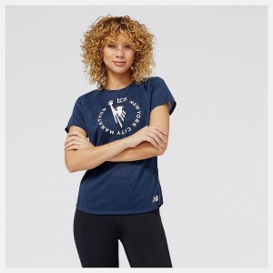 Tops New Balance NYC Marathon Impact Run Sleeve Mujer Azules | EC 2214UT
