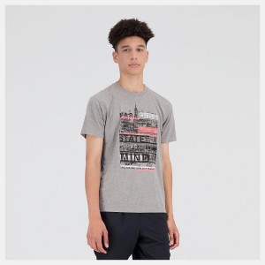Tops New Balance NYC Marathon Marathon State of Mind Estampadas Hombre Gris | EC 1545FM
