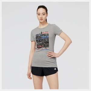 Tops New Balance NYC Marathon Marathon State of Mind Estampadas Mujer Plateadas | EC 2216OR