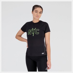Tops New Balance NYC Marathon Printed Impact Run Sleeve Mujer Negras | EC 2217PQ