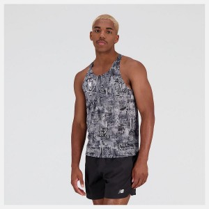 Tops New Balance NYC Marathon Printed Impact Run Singlet Hombre Gris Blancas | EC 1546GL