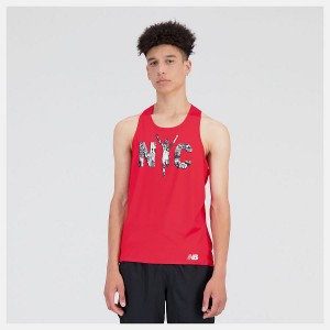 Tops New Balance NYC Marathon Printed Singlet Hombre Rojas | EC 1548JJ