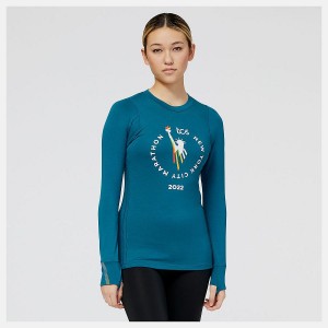 Tops New Balance NYC Marathon Q Speed 1NTRO Long Sleeve Mujer Azules | EC 2220DN