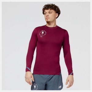 Tops New Balance NYC Marathon Q Speed 1NTRO Long Sleeve Hombre Rojas Oscuro | EC 1549KI