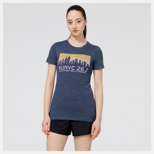 Tops New Balance NYC Marathon RUNYC Skyline Estampadas Mujer Azules | EC 2224JJ
