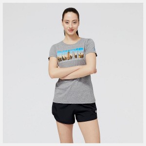 Tops New Balance NYC Marathon RUNYC Sunset Skyline Estampadas Mujer Gris | EC 2225KI