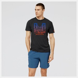 Tops New Balance NYRR Staten Island Half Estampadas T-Shirt Hombre Negras | EC 1557MA