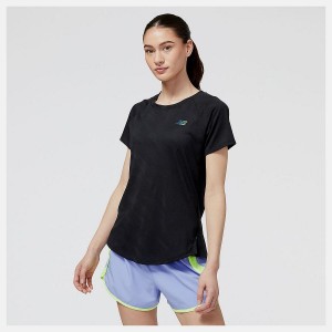Tops New Balance Q Speed Jacquard Sleeve Mujer Negras | EC 2231BC