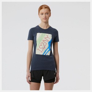 Tops New Balance Run For Life Boroughs Estampadas Sleeve Mujer Azules | EC 2236EX