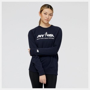 Tops New Balance Run For Life Estampadas Crew Sweatshirt Mujer Azul Marino | EC 2238TV