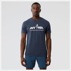 Tops New Balance Run For Life Estampadas Sleeve Hombre Azul Marino | EC 1570DN