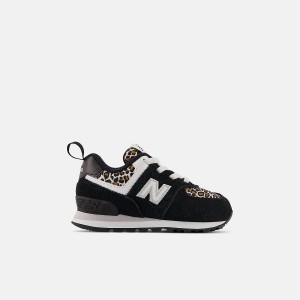 Zapatos New Balance 574 Bungee Lace Niños Negras Blancas | EC 1165BC