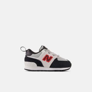 Zapatos New Balance 574 Bungee Lace Niños Negras Blancas | EC 1164VD