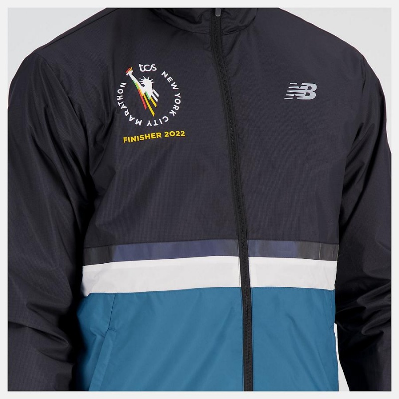 Chaquetas New Balance NYC Marathon Finisher Hombre Negras Azules | EC 1361SO