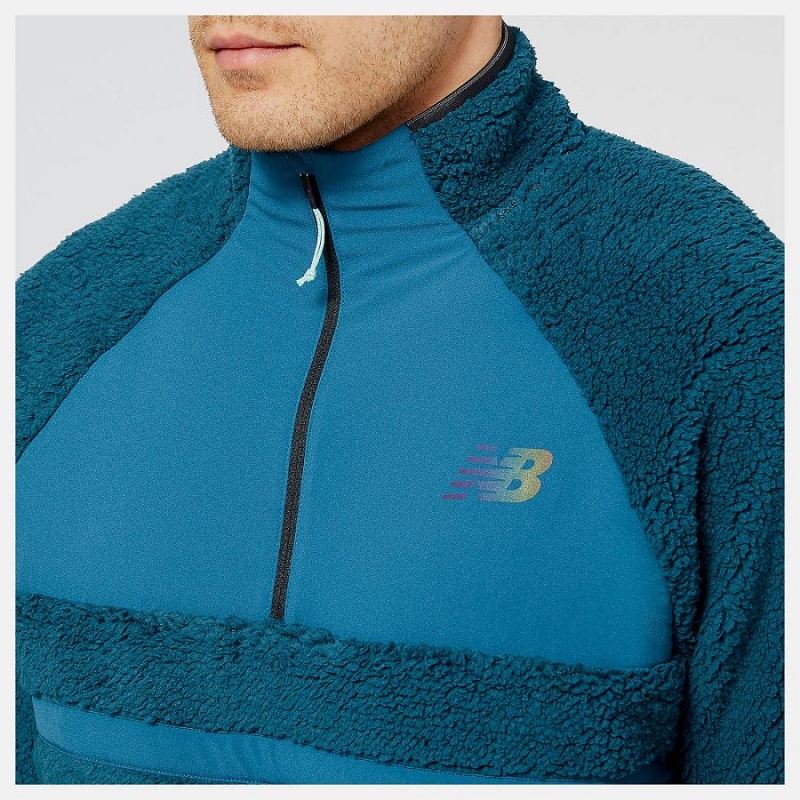 Chaquetas New Balance Q Speed Sherpa Anorak Hombre Azules | EC 1371CE