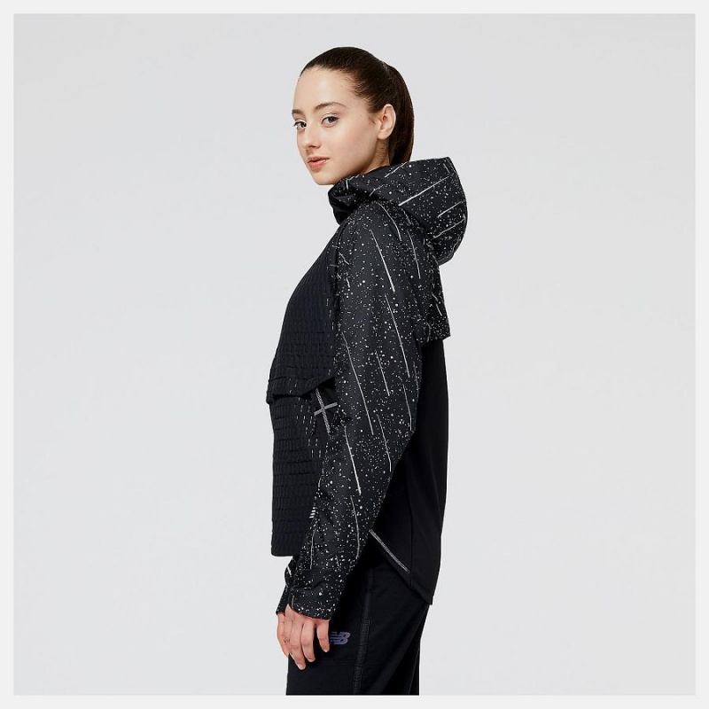 Chaquetas New Balance Reflective Print Impact Run Heat Mujer Negras Blancas | EC 2084UT
