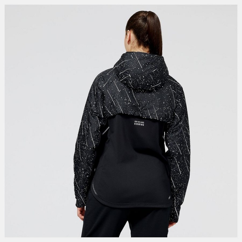 Chaquetas New Balance Reflective Print Impact Run Heat Mujer Negras Blancas | EC 2084UT