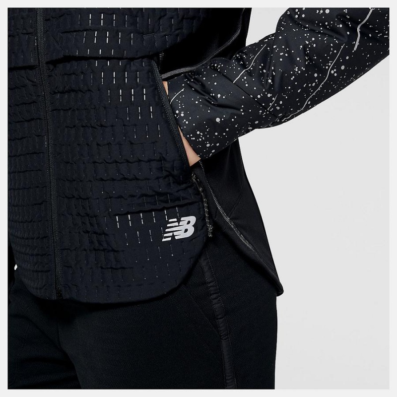 Chaquetas New Balance Reflective Print Impact Run Heat Mujer Negras Blancas | EC 2084UT