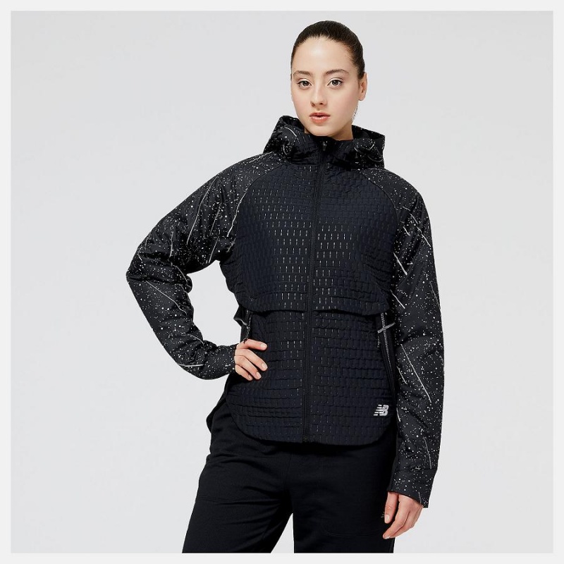 Chaquetas New Balance Reflective Print Impact Run Heat Mujer Negras Blancas | EC 2084UT