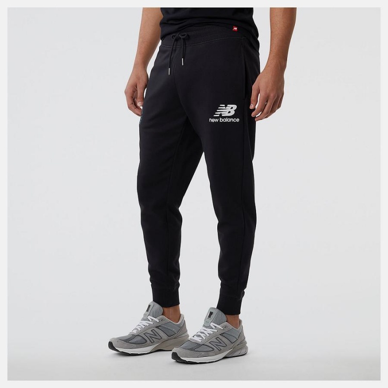 Pantalon New Balance NYC Marathon Essentials Stacked Logo Sweatpant Hombre Negras | EC 1401MA