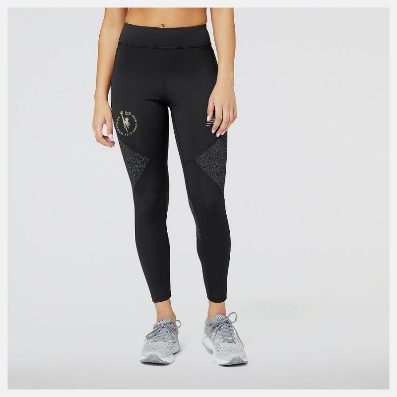 Pantalon New Balance NYC Marathon PMV Shutter Speed 7/8 Tight Mujer Negras | EC 2109YU