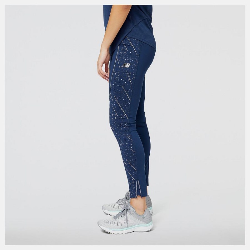 Pantalon New Balance Reflective Print Impact Run Heat Tight Mujer Azules | EC 2115SO