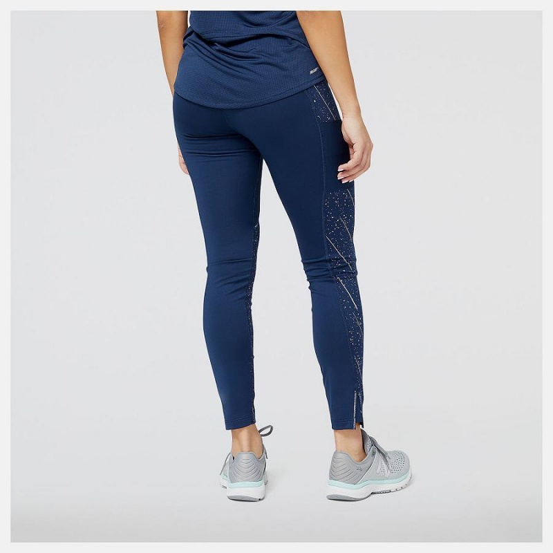 Pantalon New Balance Reflective Print Impact Run Heat Tight Mujer Azules | EC 2115SO