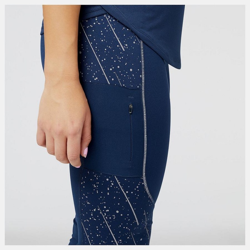 Pantalon New Balance Reflective Print Impact Run Heat Tight Mujer Azules | EC 2115SO