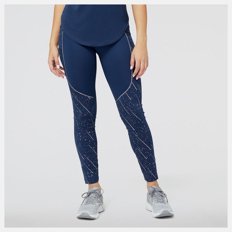 Pantalon New Balance Reflective Print Impact Run Heat Tight Mujer Azules | EC 2115SO
