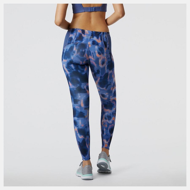 Pantalon New Balance Run For Life Printed Impact Run Tight Mujer Azules | EC 2118GL