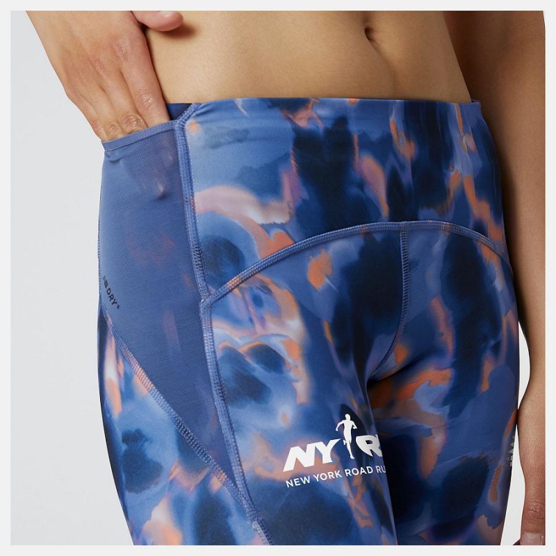 Pantalon New Balance Run For Life Printed Impact Run Tight Mujer Azules | EC 2118GL