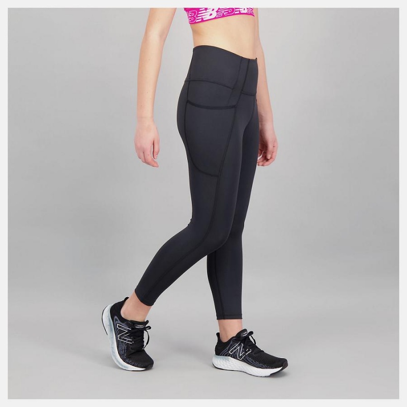 Pantalon New Balance Shape Shield High Rise Pocket Crop Mujer Negras | EC 2120JJ