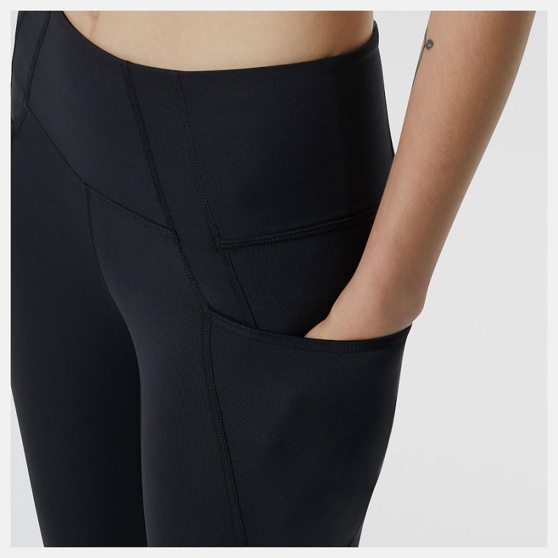 Pantalon New Balance Shape Shield High Rise Pocket Crop Mujer Negras | EC 2120JJ